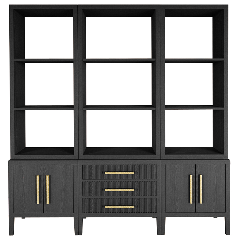 Модульный стеллаж Primo из трех составных элементов Черный дуб Черный Золотой в Самаре | Loft Concept 