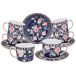 Чайный сервиз из фарфора синий на 6 персон 14 предметов Flower Porcelain Collection варинант исполнения - 1 | Loft Concept в Самаре