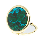 Зеркало карманное складное круглое из натурального камня Малахит с Хризоколлой в подарочной упаковке Gold Stone Mirrors варинант исполнения - 2 | Loft Concept в Самаре