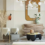 Дизайнерский журнальный стол округлой формы чёрный с золотой столешницей Fufem варинант исполнения - 2 | Loft Concept в Самаре