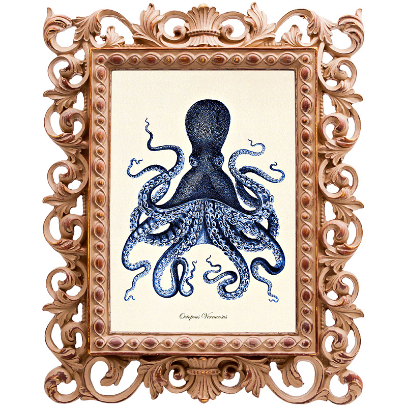 Постер Blue Octopus Poster Бежевый Морская синь в Самаре | Loft Concept 