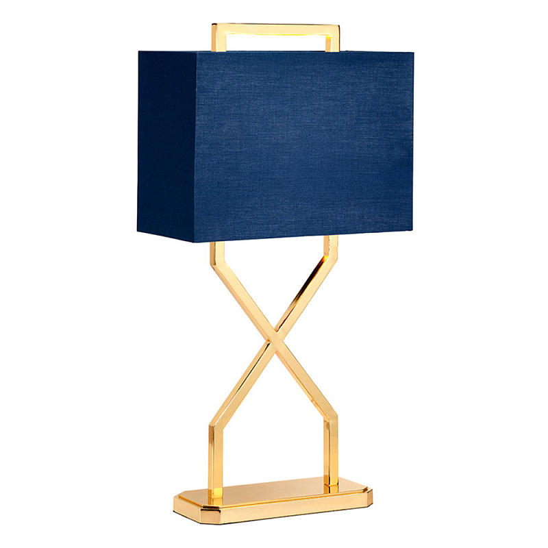 Настольная лампа с основанием из полированного золота и прямоугольным абажуром глубокого синего цвета Elstead Lighting Синий Золотой в Самаре | Loft Concept 