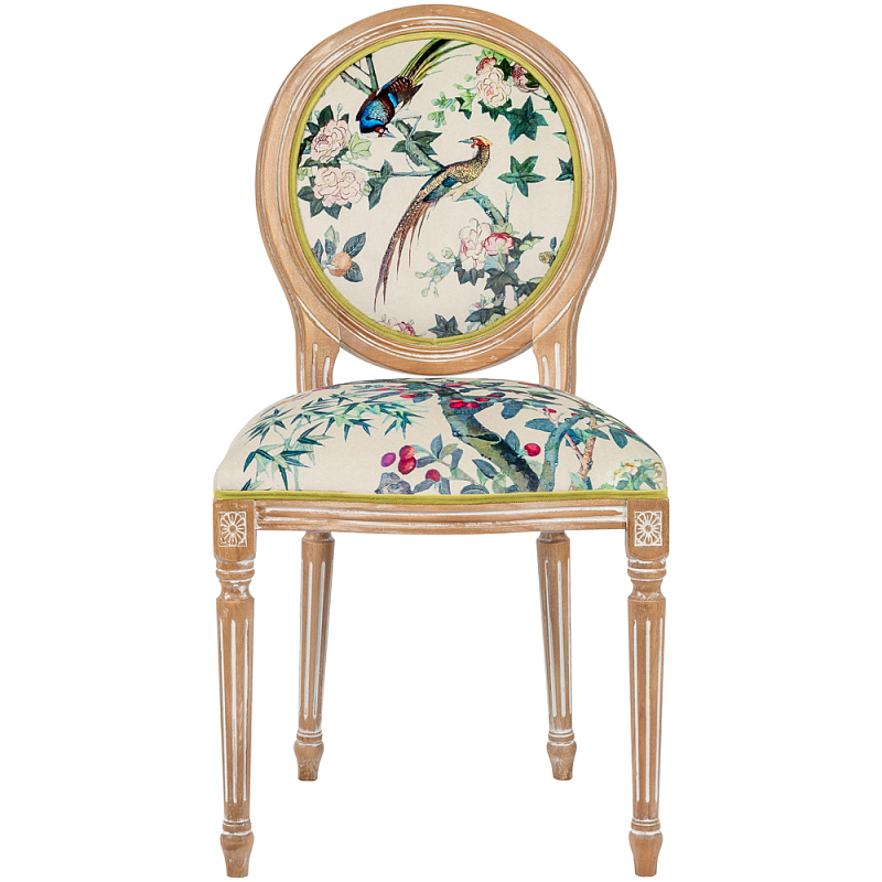 Стул из массива бука бежевый с изображением птиц и цветов Beige Green Chinoiserie Rose Garden Chair Мульти Бежевый Салатовый в Самаре | Loft Concept 