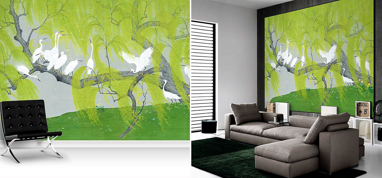 Обои ручная роспись Herons & Willows Spring Обои ручная роспись Herons & Willows Spring - Loft-Concept в Самаре