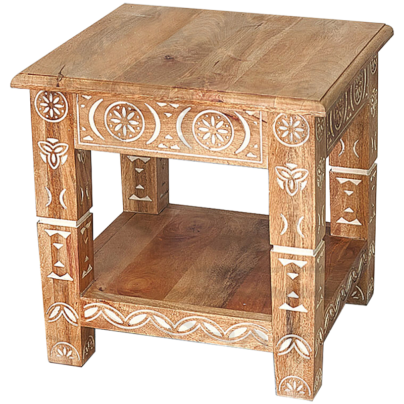 Кофейный стол из массива манго с резьбой Vallez Grey Mango Coffee Table Древесина Белый в Самаре | Loft Concept 