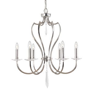 Люстра цвета никель с 6-ю лампами и стеклянными подвесками Elstead Lighting