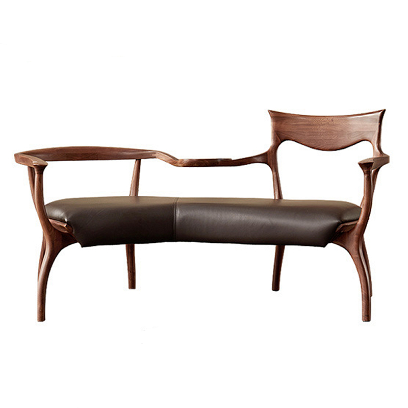 Кушетка с деревянным каркасом и сиденьем из коричневой натуральной кожи Moon Walnut Furniture Коричневый Орех Кушетка с деревянным каркасом и сиденьем из коричневой натуральной кожи Moon Walnut Furniture Коричневый Орех в Самаре | Loft Concept
