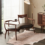 Кушетка с деревянным каркасом и сиденьем из коричневой натуральной кожи Moon Walnut Furniture варинант исполнения - 6 | Loft Concept в Самаре