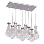 Люстра с 9-ю прозрачными плафонами из стекла в форме капли на прямоугольном потолочном основании цвета хром Lucid Rain  варинант исполнения - 2 | Loft Concept в Самаре