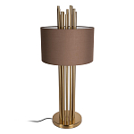 Настольная лампа с цилиндрическим абажуром из коричневой ткани и золотыми трубочками Brown Aura варинант исполнения - 2 | Loft Concept в Самаре