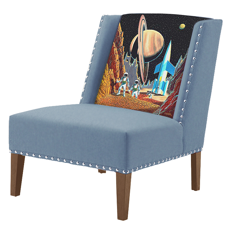 FUN Armchair Retro Futurism Blue Дизайнерское кресло с цветным принтом Серо-голубой в Самаре | Loft Concept 