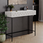 Консоль напольная пыльного белого цвета с выдвижным ящиком с резным орнаментом HEATON CONSOLE OAK варинант исполнения - 3 | Loft Concept в Самаре