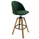 Барный стул со спинкой и металлической подставкой на 4-х деревянных ножках Зеленый Велюр Vendramin Chair варинант исполнения - 1 | Loft Concept в Самаре