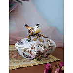 Шкатулка фиолетового цвета с рисунком бабочек и крышкой с фигуркой птицы на ветке Eden Garden варинант исполнения - 7 | Loft Concept в Самаре