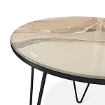 Стол журнальный с круглой столешницей из стекла на 3-х черных ножках Beige Marble варинант исполнения - 3 | Loft Concept в Самаре