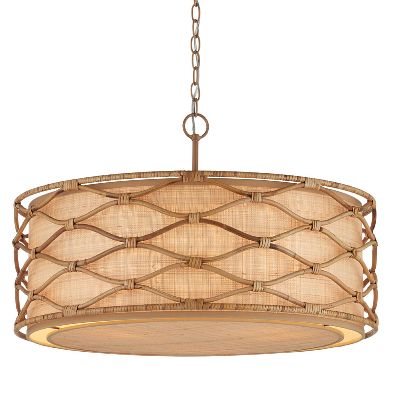 Подвесной светильник  из кованого железа и абажуром из ротанга Wicker Furniture Светло-коричневый  Бежевый в Самаре | Loft Concept 