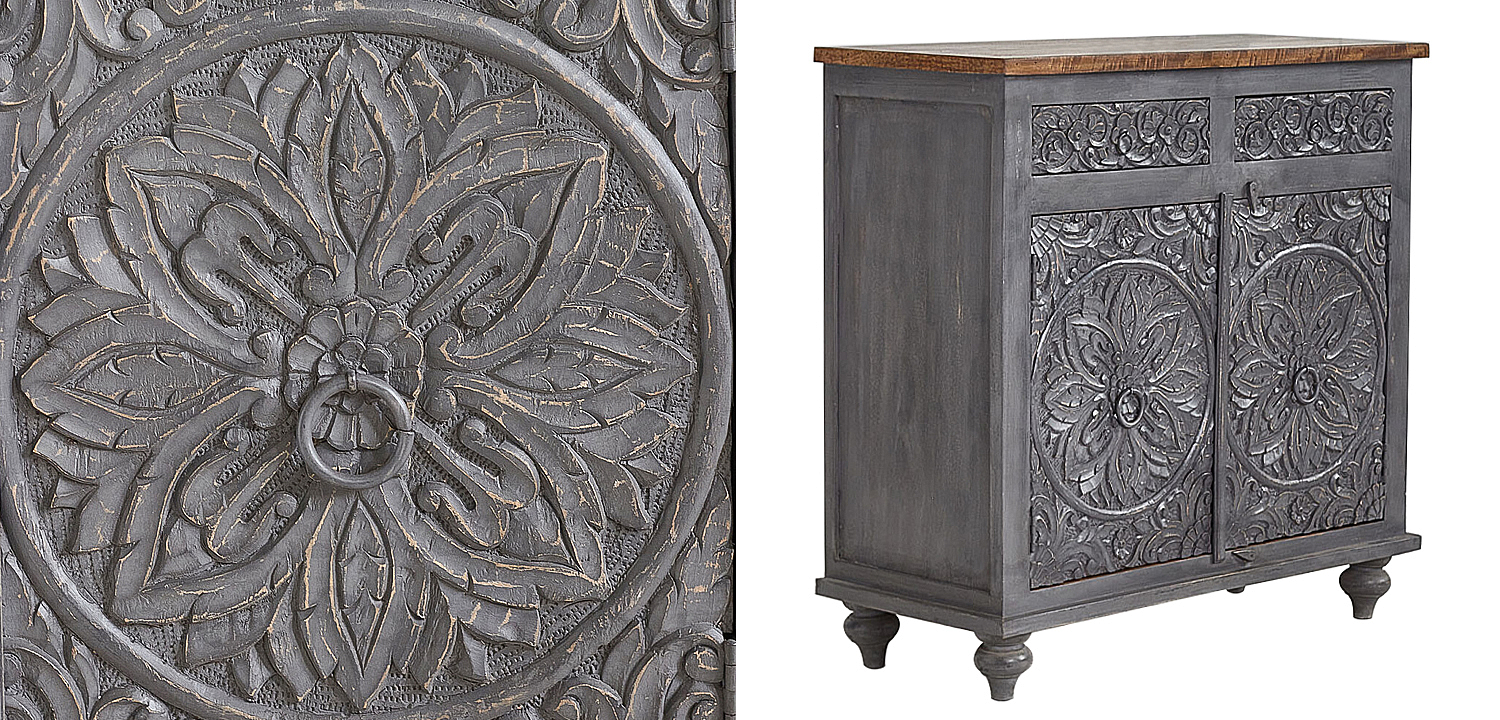 Комод Indian Antique White Furniture Chest of Drawers Kara серый Комод Indian Antique White Furniture Chest of Drawers Kara серый - Loft-Concept в Самаре