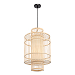 Подвесной светильник из деревянных прутьев с плафоном из натуральной ткани Light Inside the Cell варинант исполнения - 4 | Loft Concept в Самаре