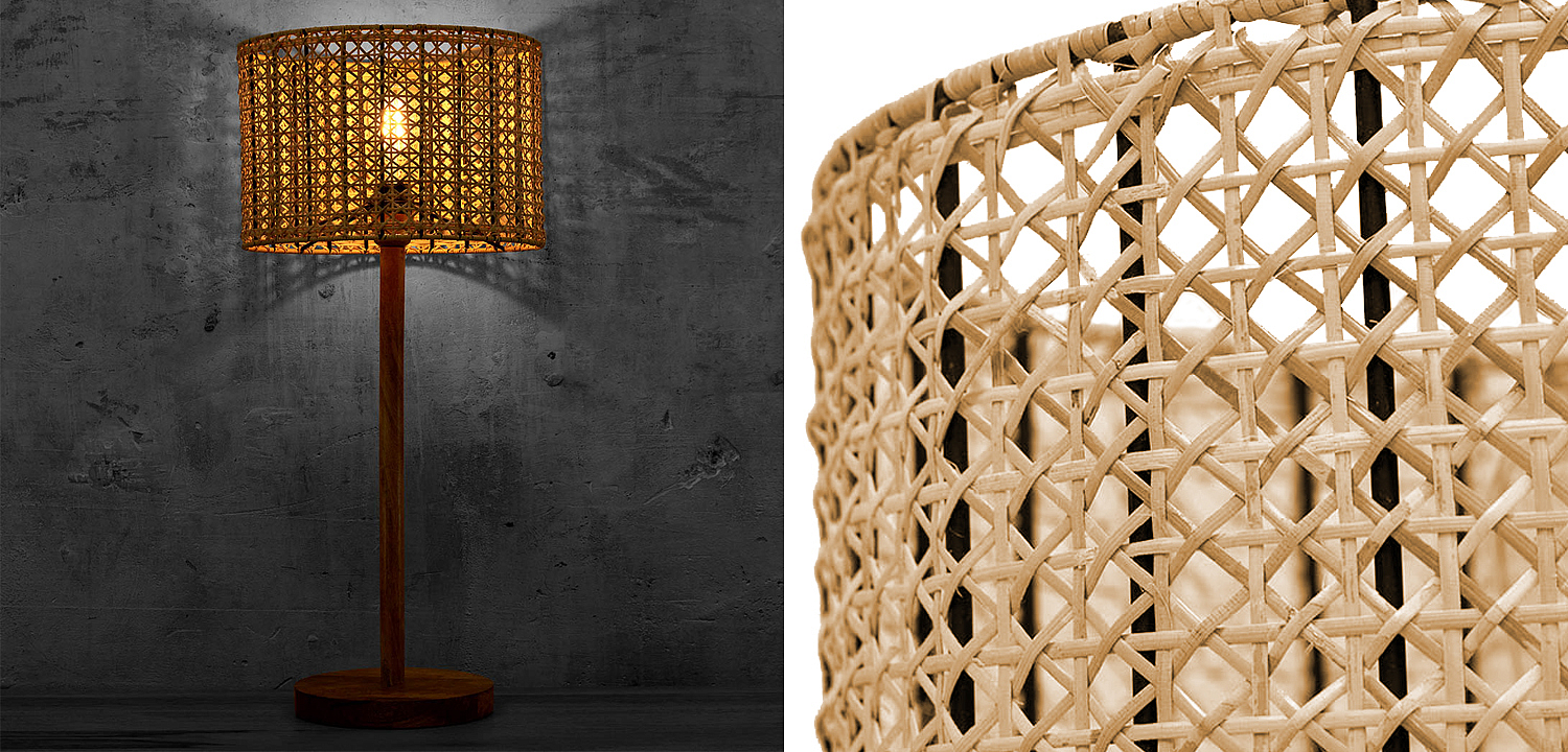 Деревянная настольная лампа с абажуром из ротанга Tamari Wicker Table Lamp Деревянная настольная лампа с абажуром из ротанга Tamari Wicker Table Lamp - Loft-Concept в Самаре